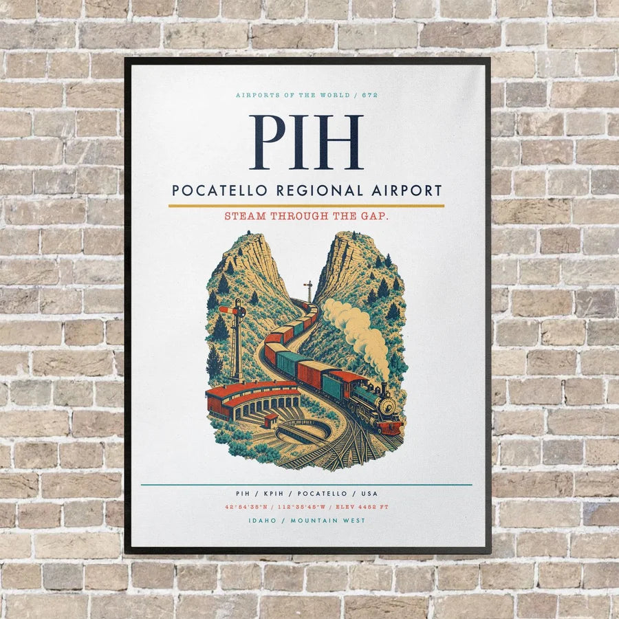 Pocatello Regional Airport PIH vertical canvas print - framed - white background