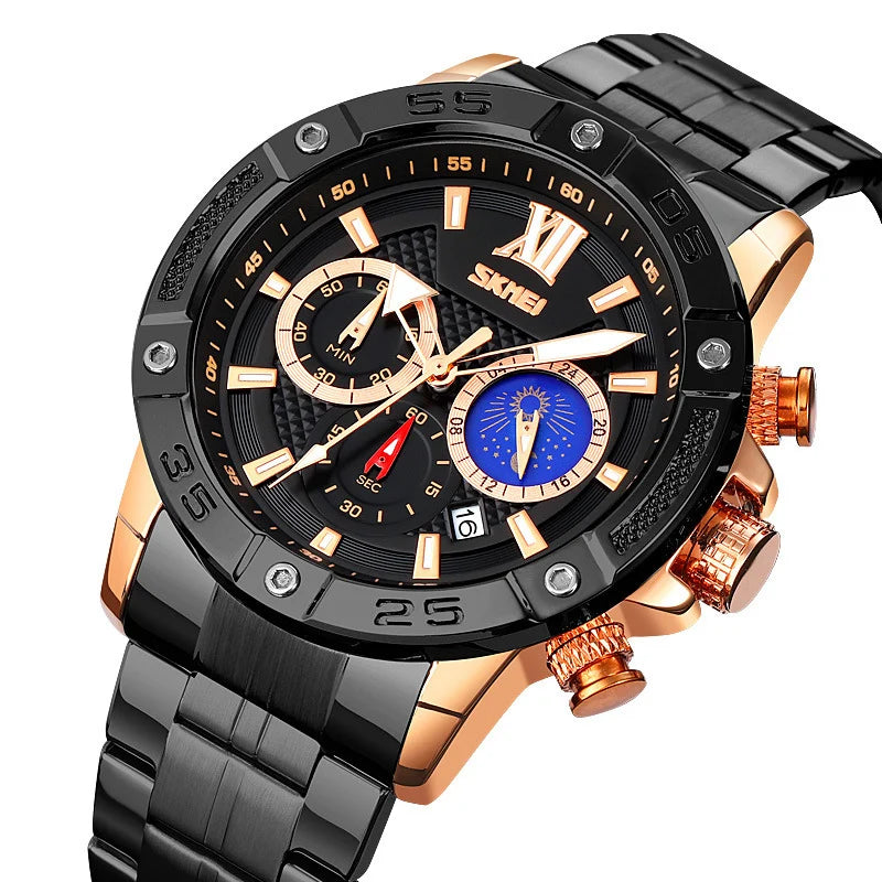Multifunctional Trendy Electronic Watch Six Time Outdoor Sports Watch aviation stainless steel accessory in stainless steel.