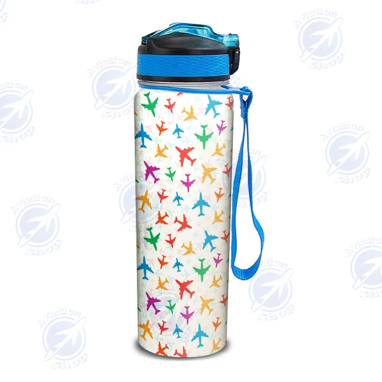 Cheerful Seamless Airplanes Sports aviation design on sport kettle, insulated bottle with sport spout.
