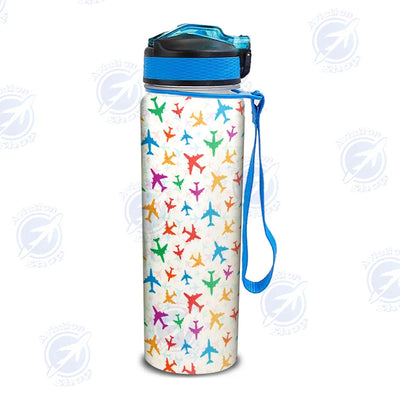 Cheerful Seamless Airplanes Sports aviation design on sport kettle, insulated bottle with sport spout.