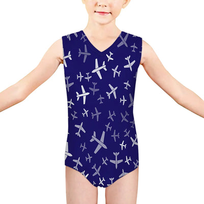 Different Sizes Seamless Airplanes aviation print on kids quick-dry fabric swimsuit.