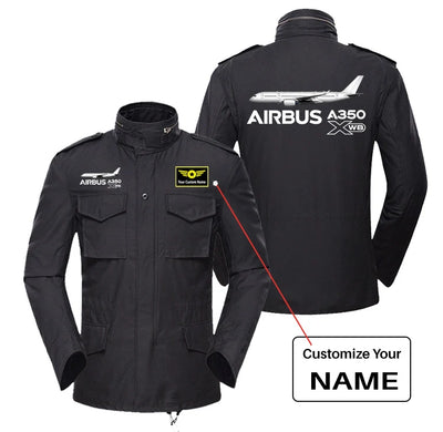 The Airbus A350 WXB aviation design printed on heavy cotton coat with field details military coat.