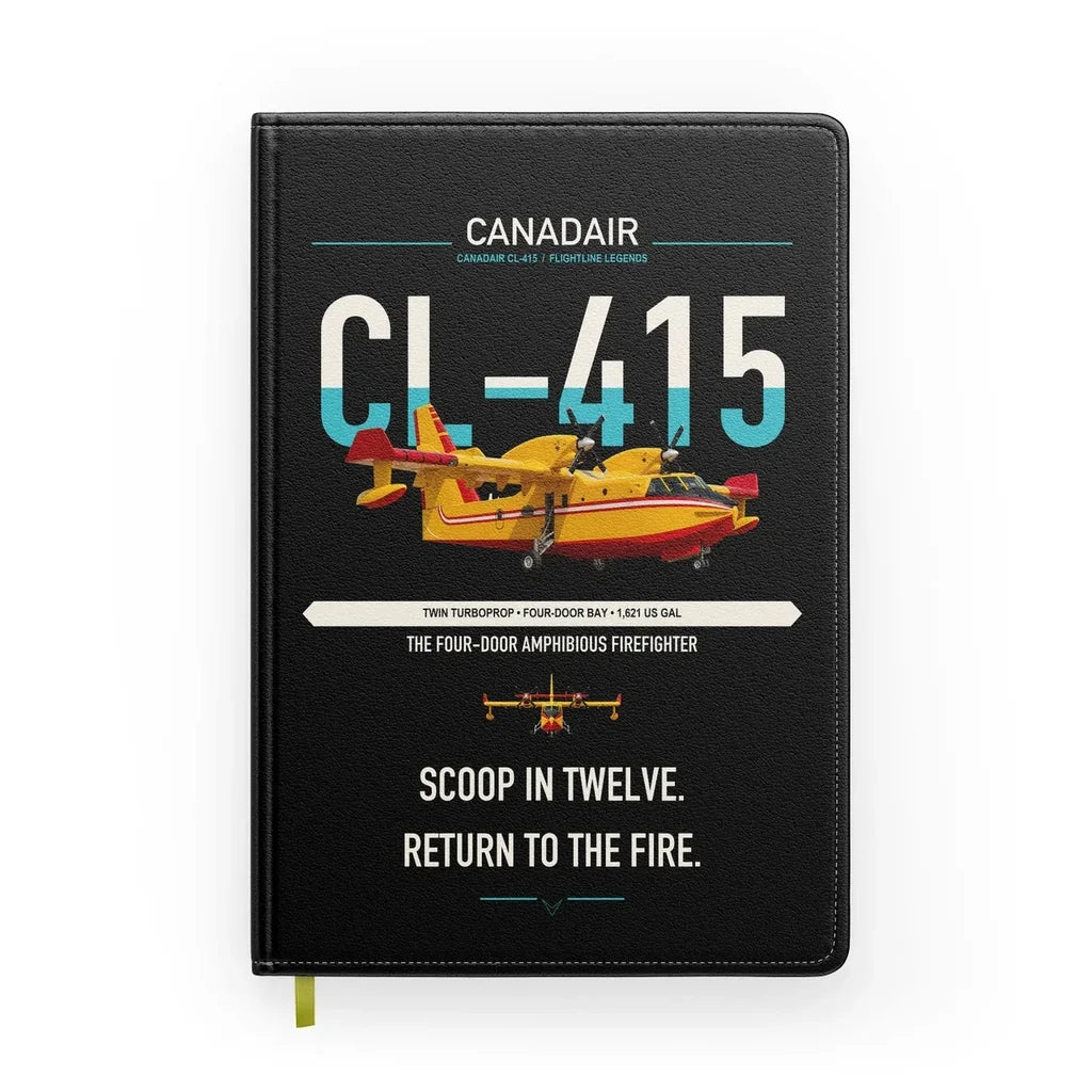 Canadair CL-415 design on black notebook