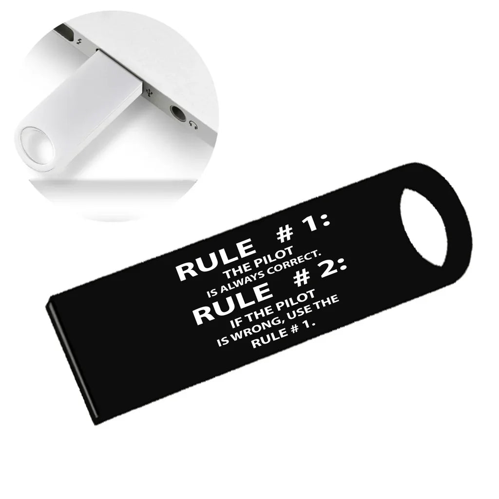 Rule 1 - Pilot is Always Correct aviation design on durable waterproof casing waterproof USB device.