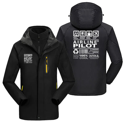 Airline Pilot Label aviation design printed on heavyweight insulated shell with snow cuffs thick ski jacket.