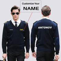 Thumbnail for Antonov & Text aviation design on premium wool blend wool pilot sweater.