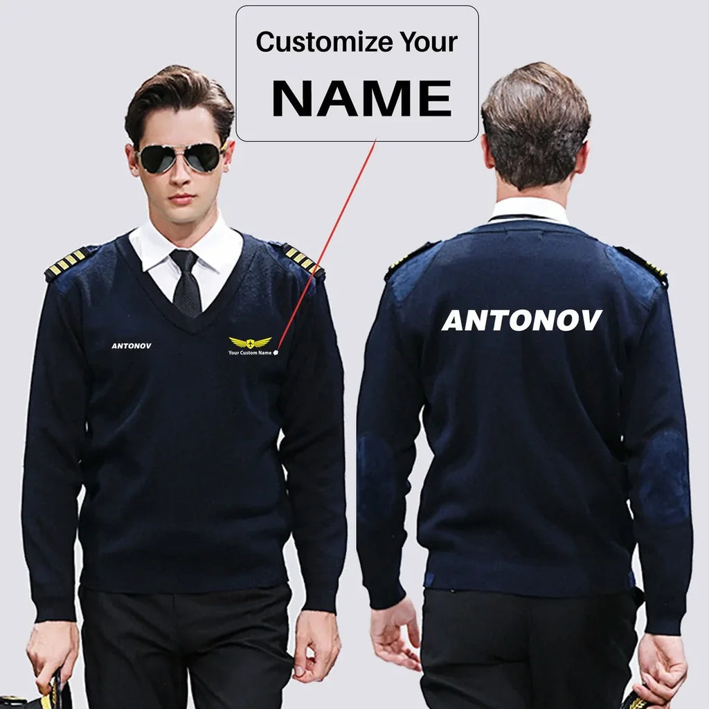 Antonov & Text aviation design on premium wool blend wool pilot sweater.