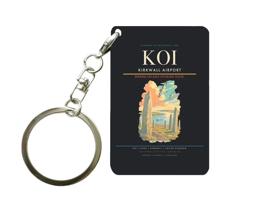 Kirkwall Airport (KOI) design on black key chain