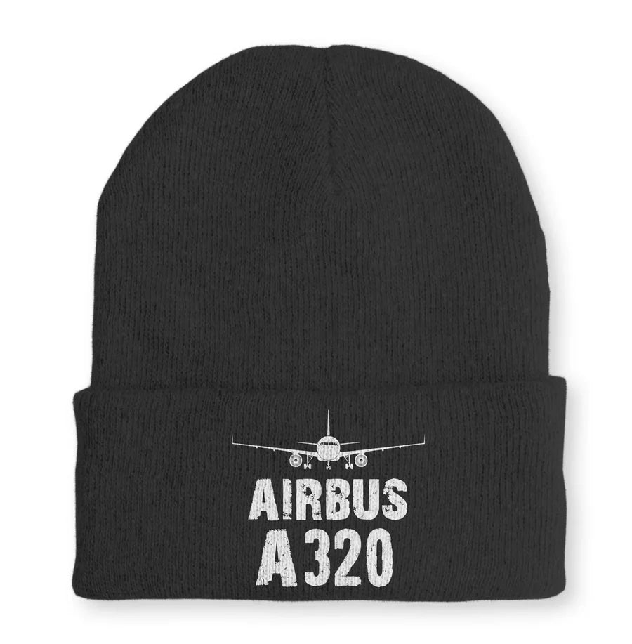 Airbus A320 & Plane Embroidered aviation embroidery on soft knit fabric beanie.