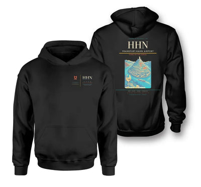 Frankfurt-Hahn Airport (HHN) design on black double-side hoodie