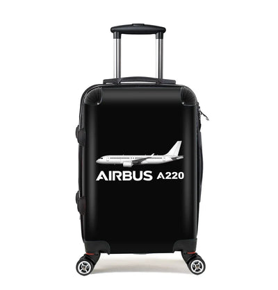 The Airbus A220 Cabin Size aviation print luggage, durable shell.