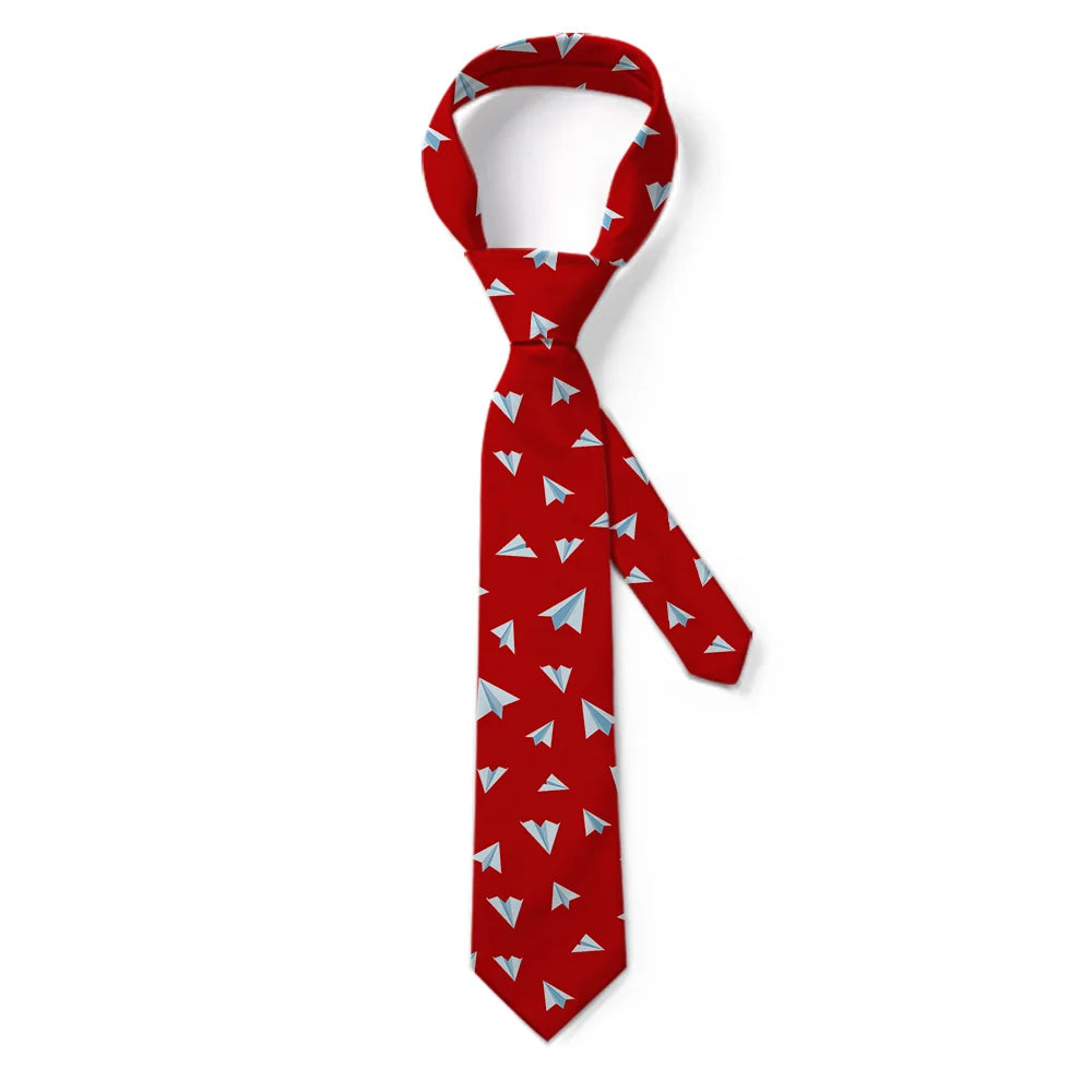 Paper Airplanes (Red) aviation design on premium silk blend tie.
