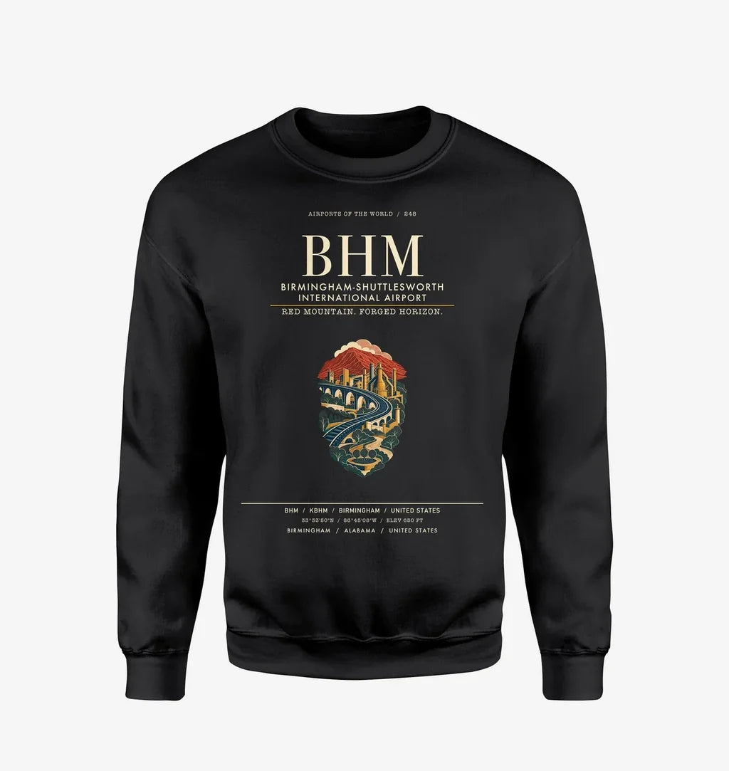Birmingham-Shuttlesworth International Airport (BHM) design on black sweatshirt