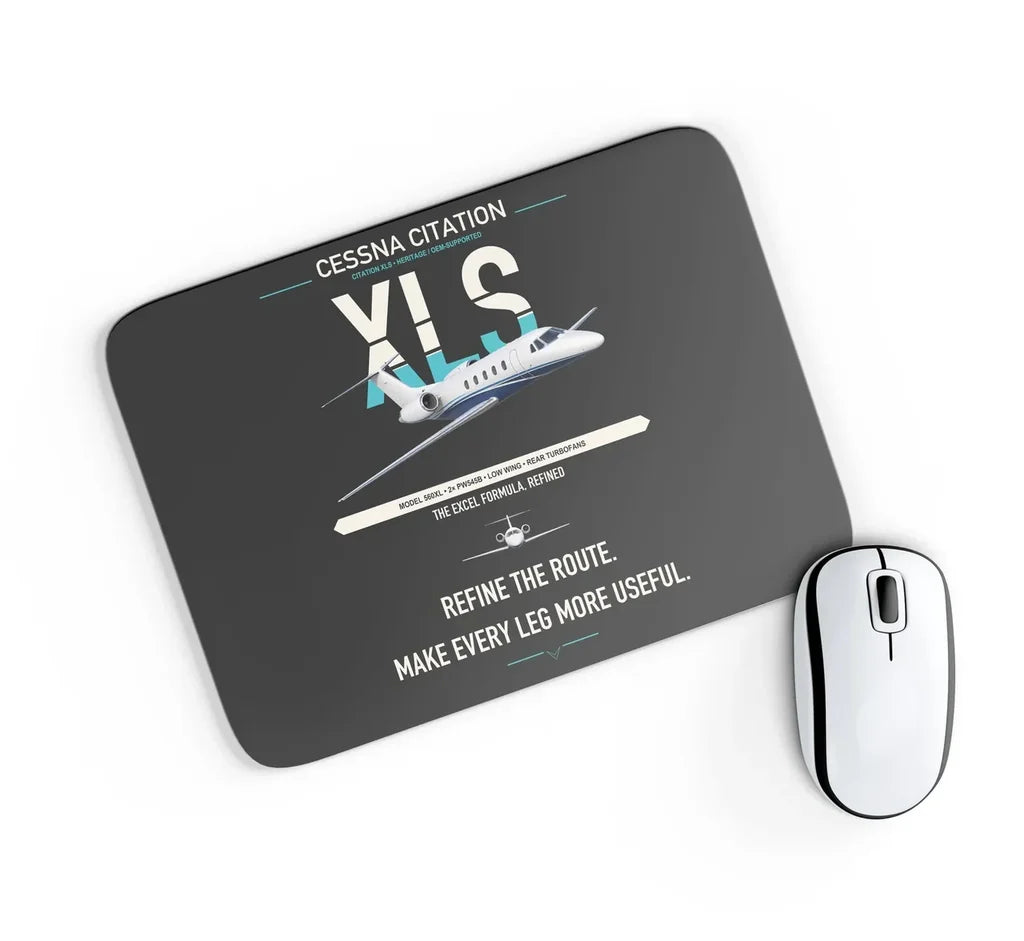 Cessna Citation XLS design on black rectangle mouse pad