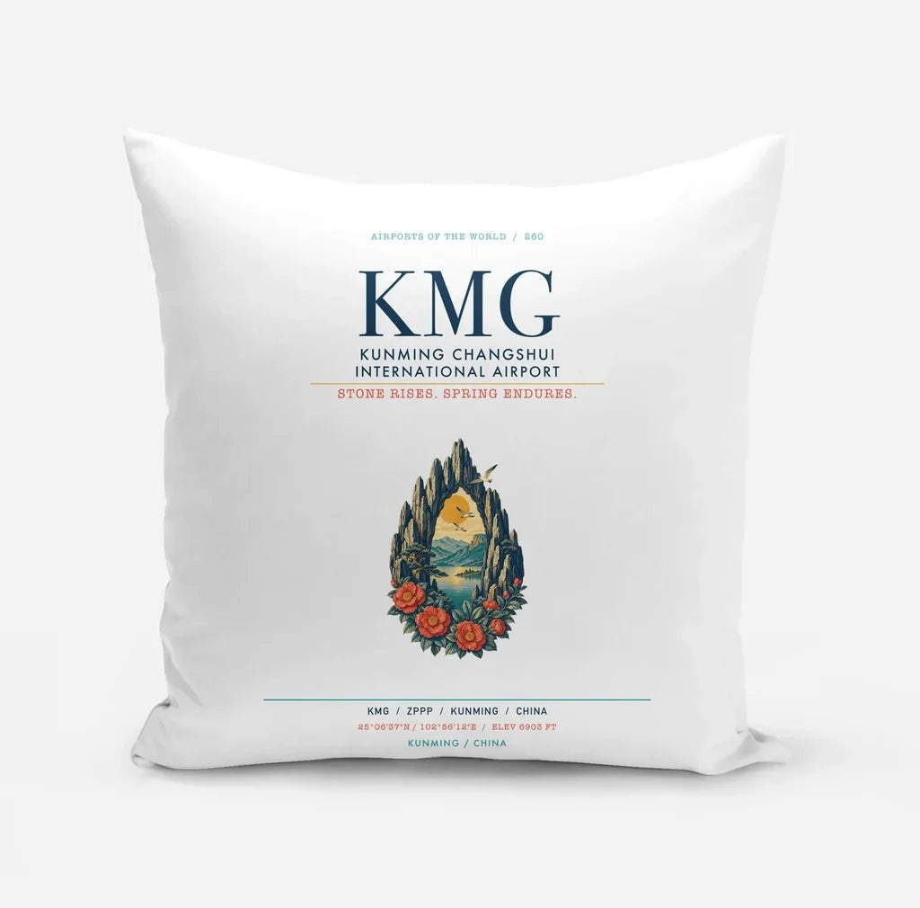Kunming Changshui International Airport (KMG) design on white pillow