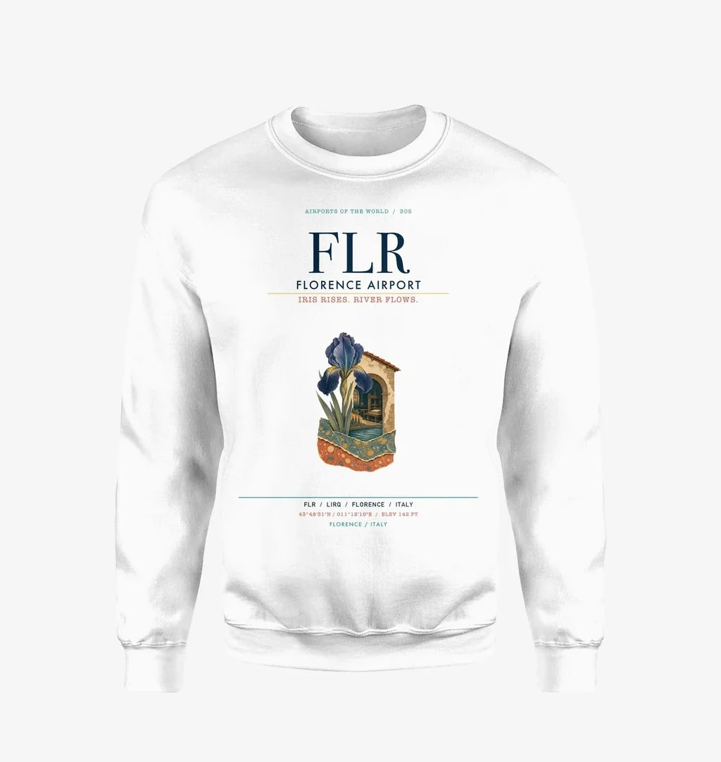 Florence Airport (FLR) design on white sweatshirt
