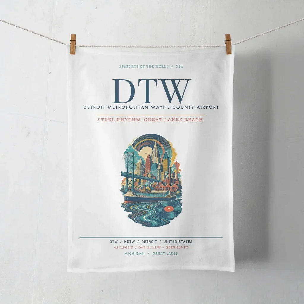 Detroit Metropolitan Wayne County Airport (DTW) design on white towel