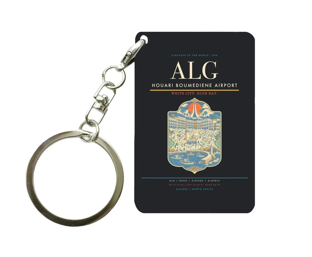 Houari Boumediene Airport ALG Key Chain design on black key chain