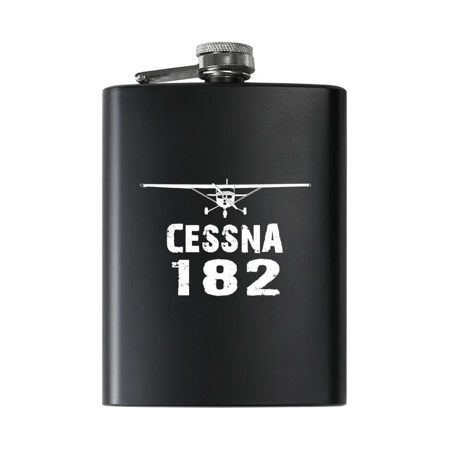 Cessna 182 & Plane aviation design on stainless hip flask, compact pocket-size flask.