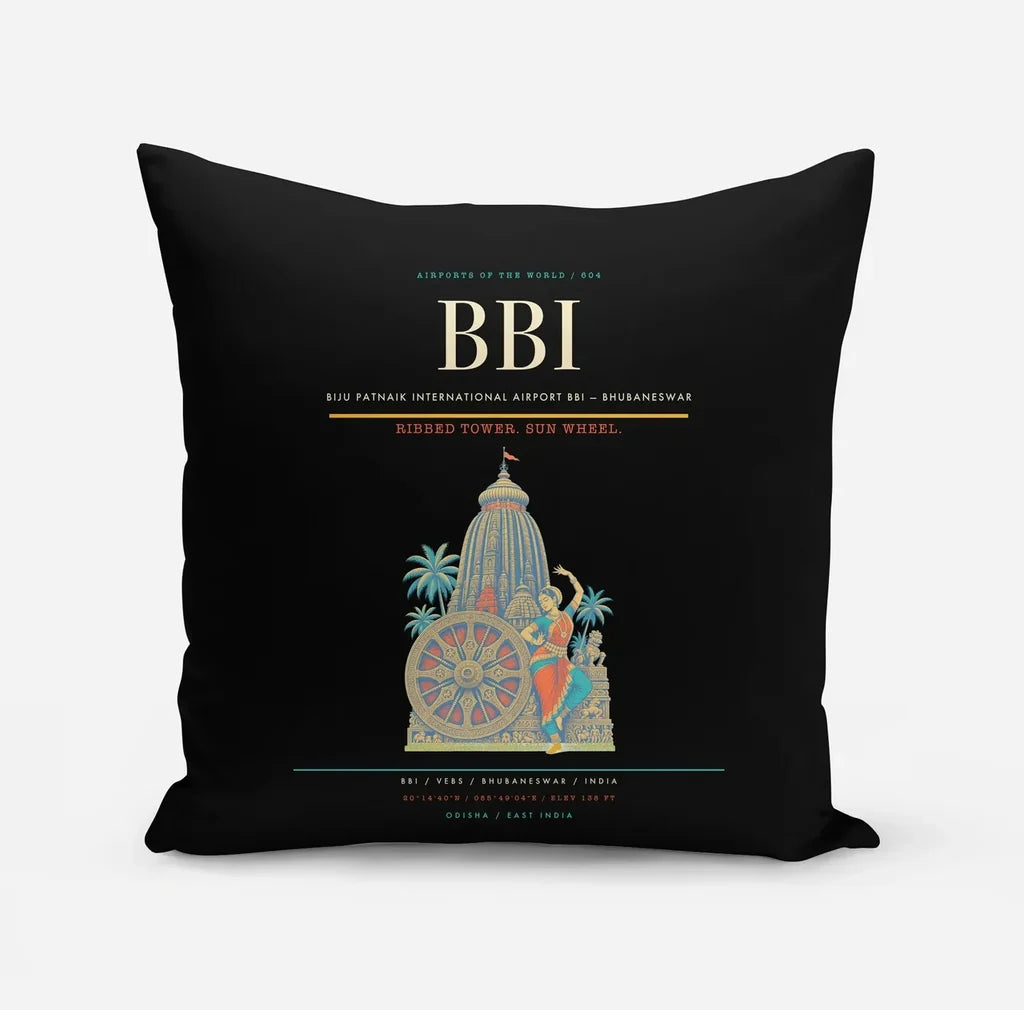 Biju Patnaik International Airport (BBI) design on black pillow