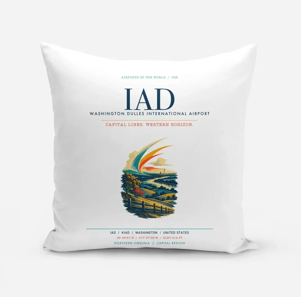 Washington Dulles International Airport (IAD) design on white pillow