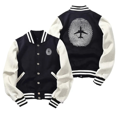 Aviation Finger Print Baseball Style aviation design printed on two-tone shell with ribbed cuffs baseball jacket.