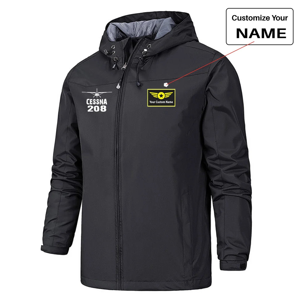 Cessna 208 & Plane Rain Jackets & Windbreakers aviation design printed on waterproof shell with sealed seams small-logo rain.