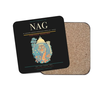 Dr. Babasaheb Ambedkar International Airport (NAG) design on black 1 piece coaster