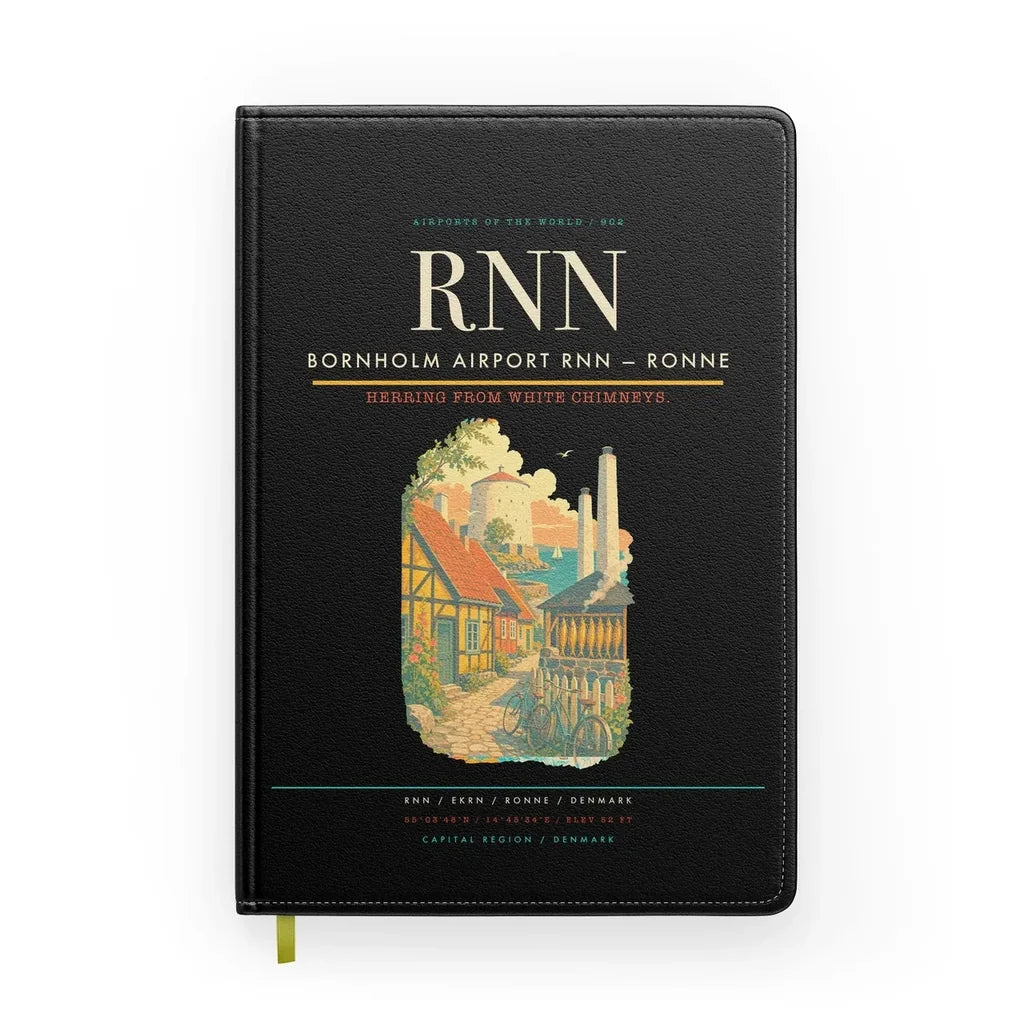 Bornholm Airport (RNN) design on black notebook