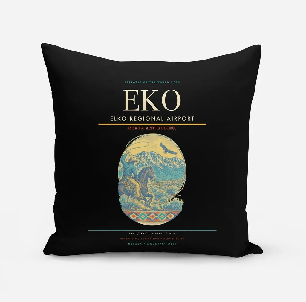 Elko Regional Airport (EKO) design on black pillow