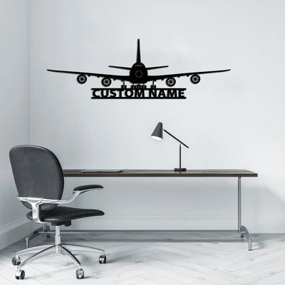Boeing 747 Silhouette aviation design on durable metal with painted finish metal wall sign.
