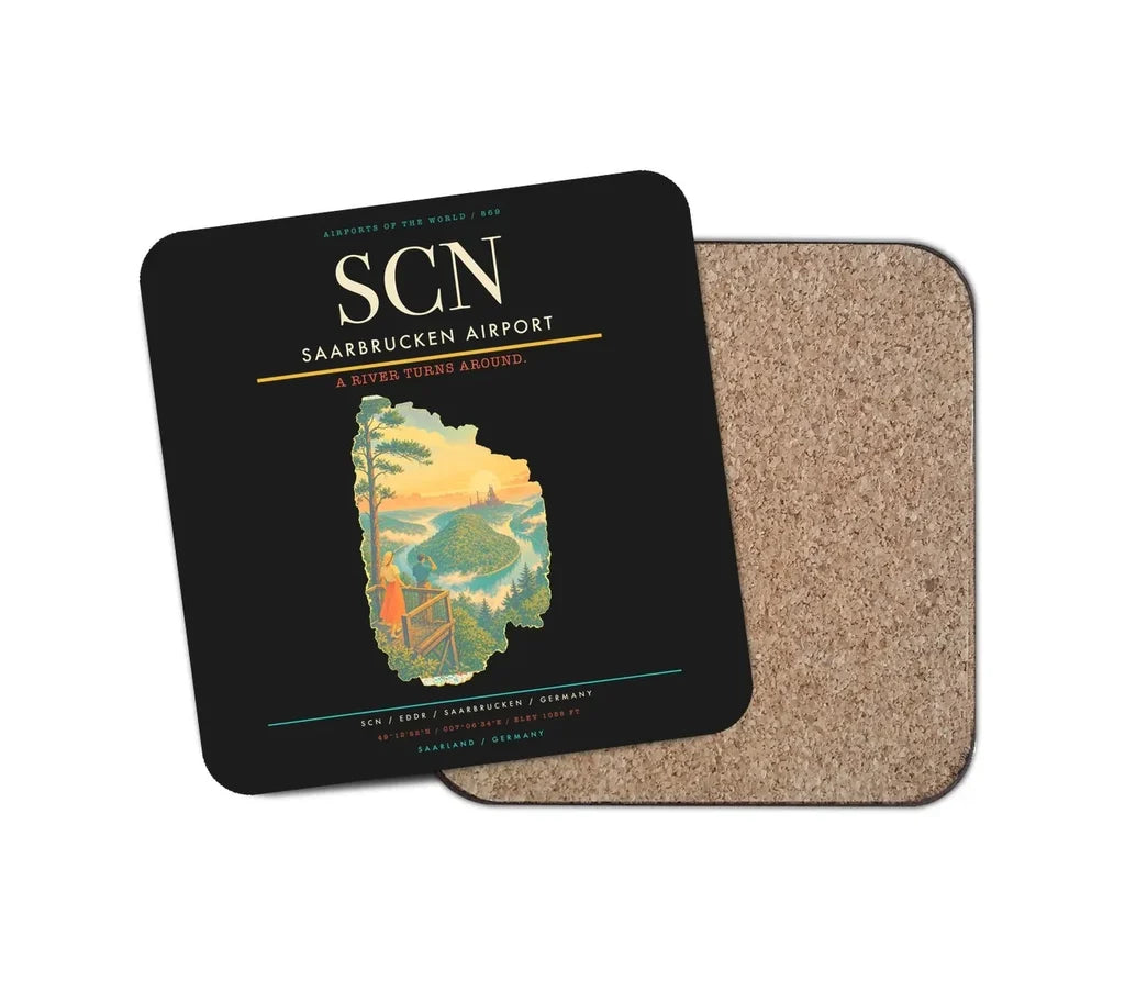 Saarbrucken Airport (SCN) design on black 1 piece coaster