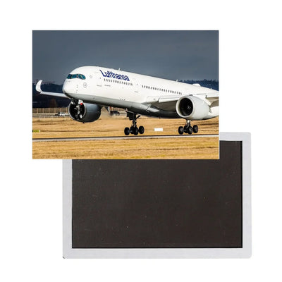 Lufthansa's A350 aviation themed magnet, strong neodymium core.