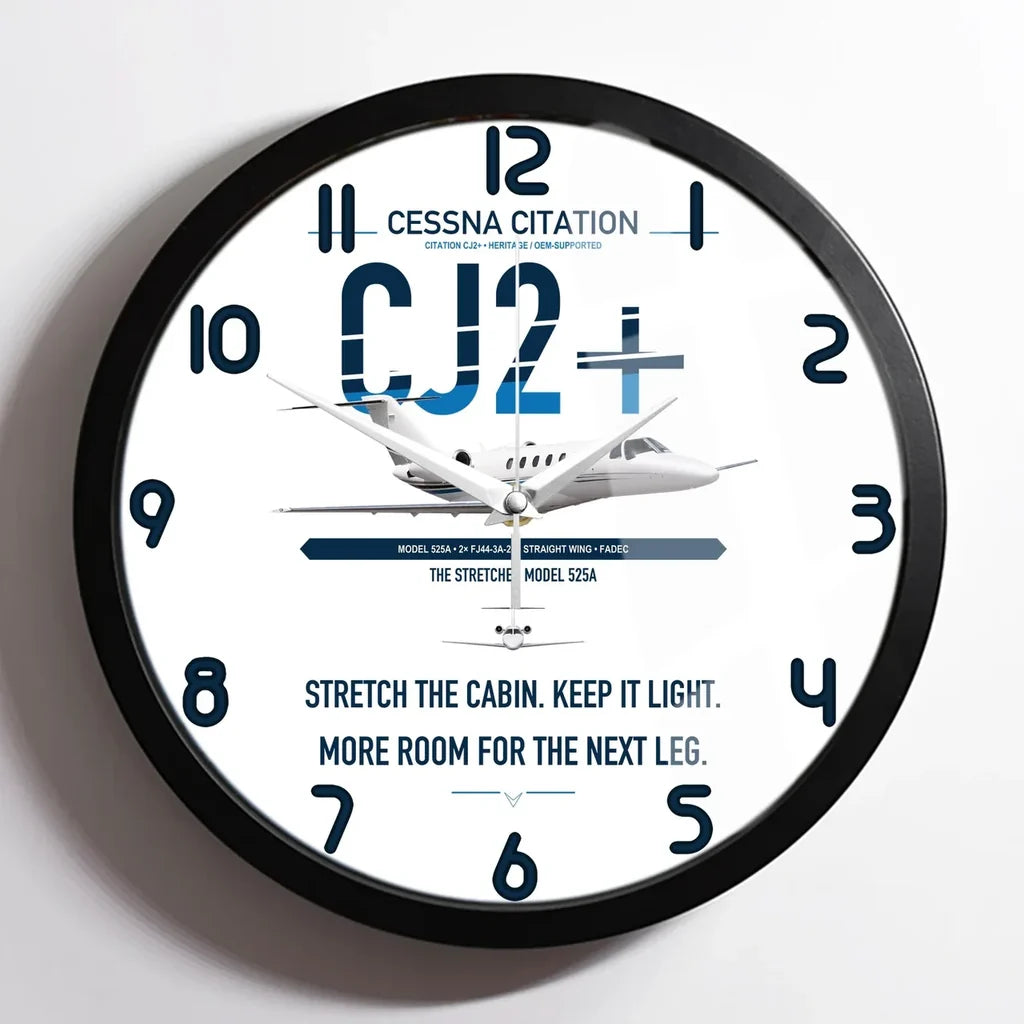 Cessna Citation CJ2+ design on white framed wall clock