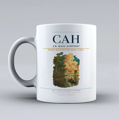 Cà Mau Airport (CAH) airport code design on white ceramic mug