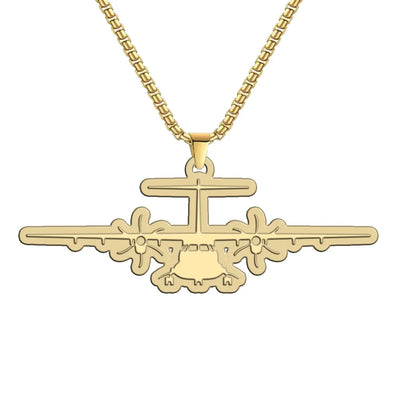 ATR-72 Silhouette aviation-themed hollow necklace, polished metal.