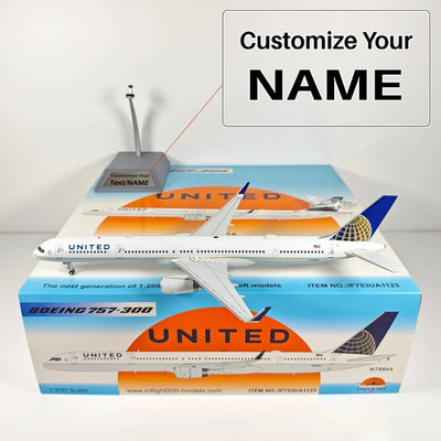 Side view of United Airlines Boeing 757-300 Airplane Model (1:200 Scale) aviation 16-18cm scale model aircraft in diecast met.