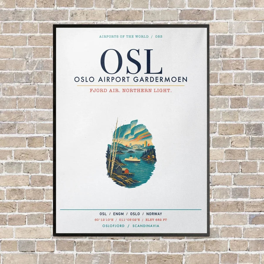 Oslo Airport Gardermoen OSL vertical canvas print - framed - white background