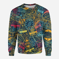 Thumbnail for Dark Coloured Passport Stamps aviation design printed on soft cotton blend 3D sweatshirt.