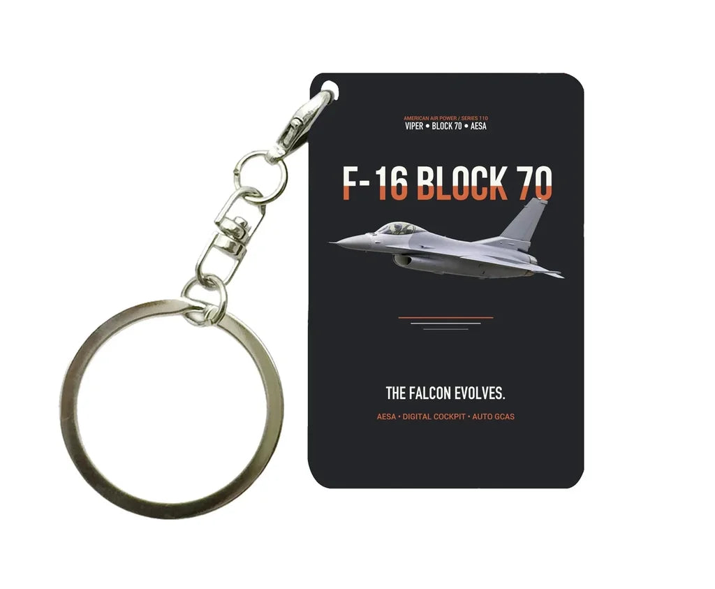 F-16 BLOCK 70 FIGHTING FALCON Key Chain design on black key chain