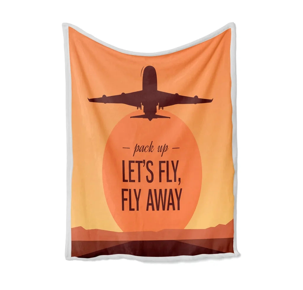 Let's Fly Away Bed Blankets & aviation print on soft fleece blanket.