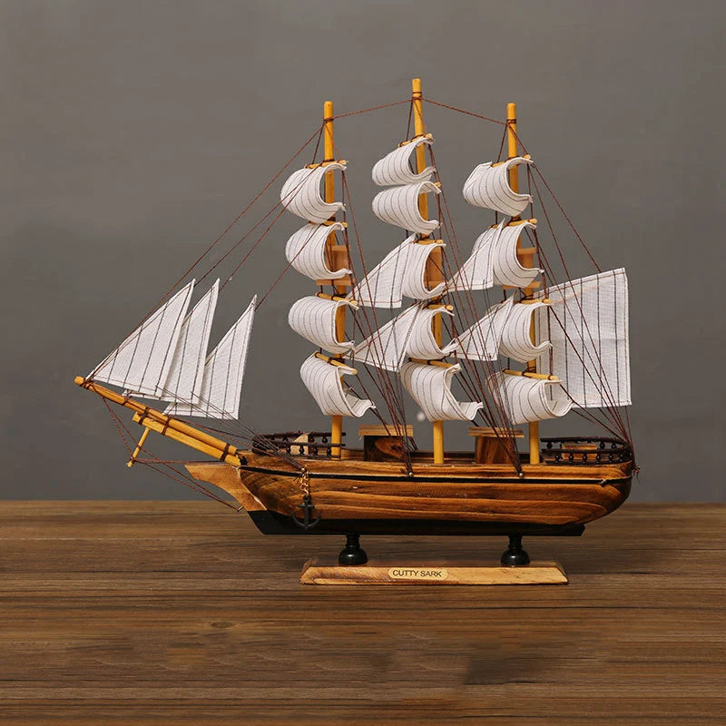 Side view of 40CM Wooden Mediterranean Ship Sailboat Model Ornament aviation model ship in diecast metal or wood with detaile.