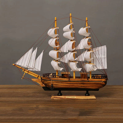 Side view of 40CM Wooden Mediterranean Ship Sailboat Model Ornament aviation model ship in diecast metal or wood with detaile.