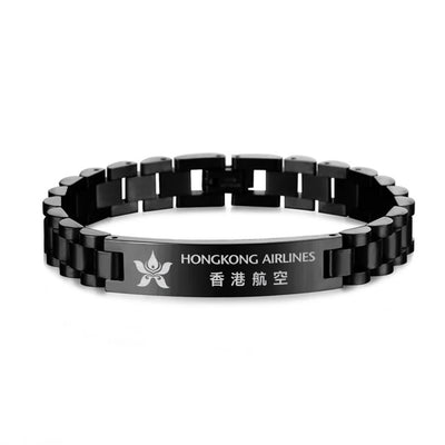 Hong Kong Airlines aviation-themed chain bracelet, polished stainless steel.