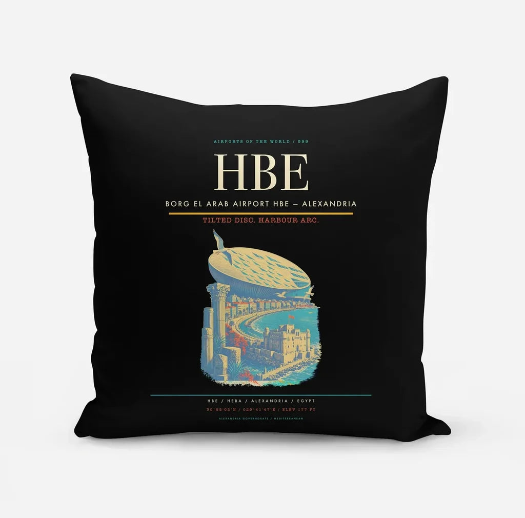 Borg El Arab Airport (HBE) design on black pillow