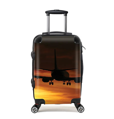 Beautiful Aircraft Landing at Sunset Cabin Size aviation design luggage, durable shell construction.