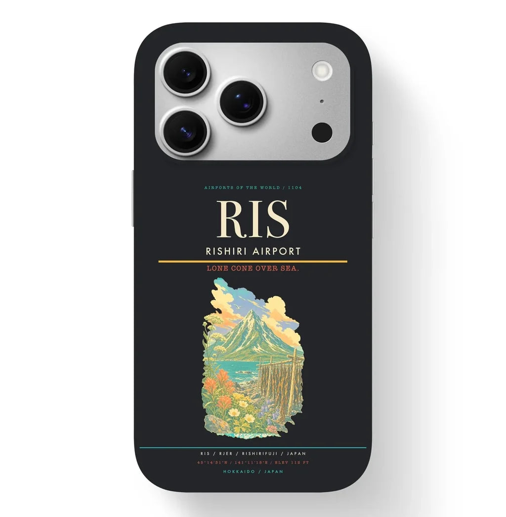 Rishirifuji Airport (RIS) design on black iPhone 17 Pro MagSafe case