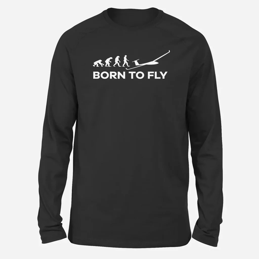 Born To Fly Glider Long-Sleeve aviation design printed on soft cotton long-sleeve T-shirt.