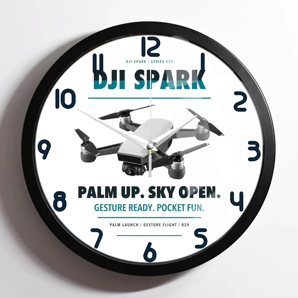 DJI Spark design on white framed wall clock
