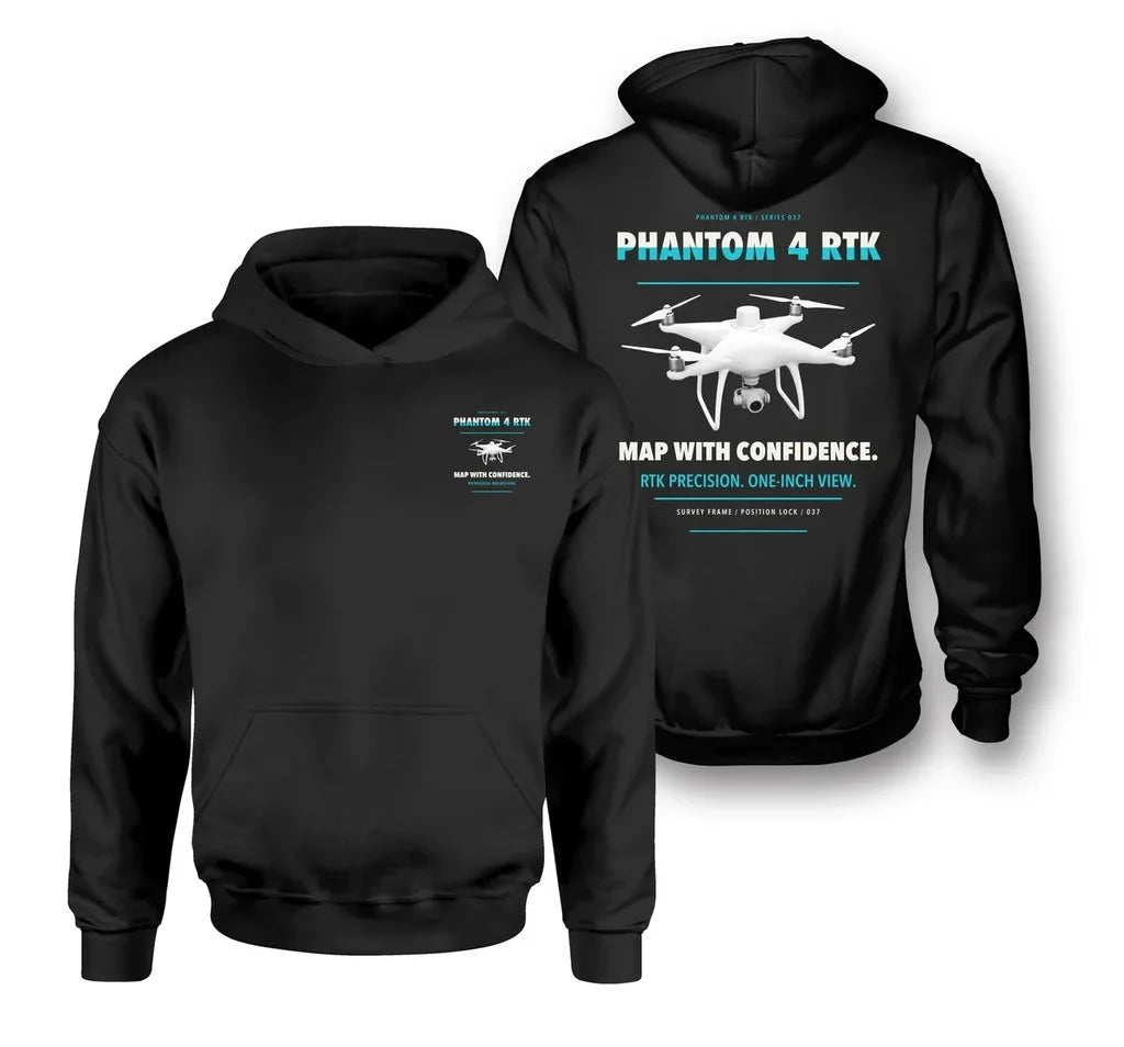 DJI Phantom 4 RTK design on black hoodie